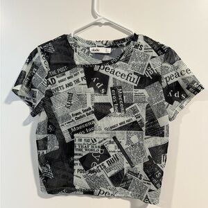 Elodie Black and White Newspaper Print Mesh Crop Top